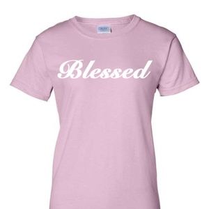 Pink Blessed Vinyl t-shirt, short-sleeved, christian casual wear
